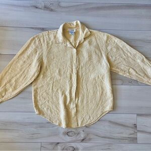 vintage pale golden yellow 100% silk button down shirt